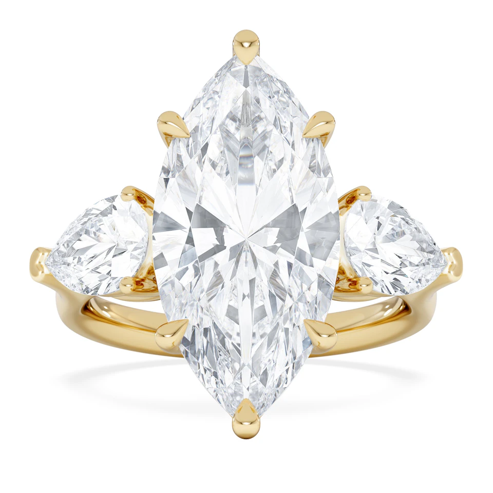 Adore 6.00ct Marquise Cut Lab Diamond 3 Stone Engagement Ring in 18K Yellow Gold