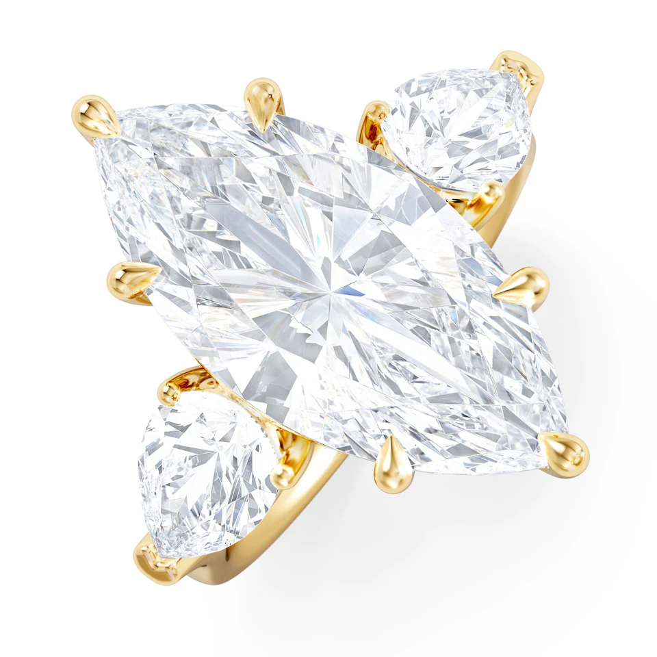 Adore 6.00ct Marquise Cut Lab Diamond 3 Stone Engagement Ring in 18K Yellow Gold