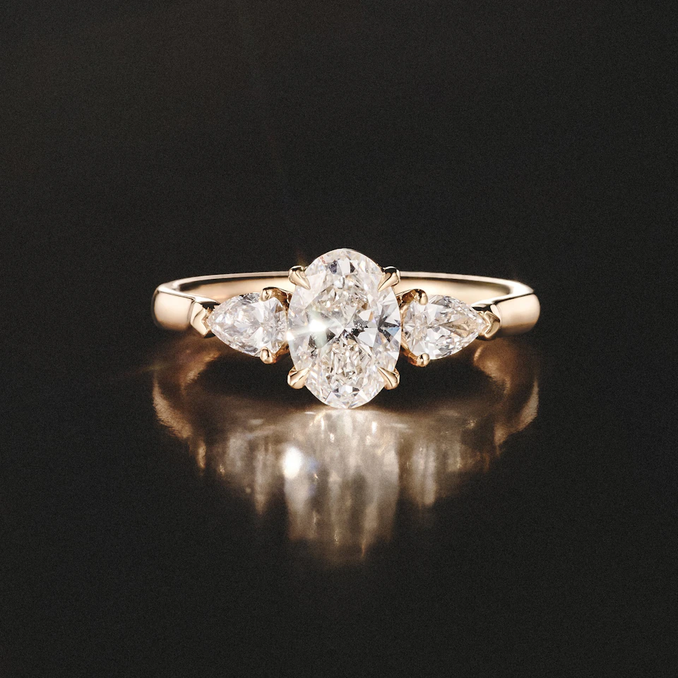 Adore 1.50ct Oval Cut Lab Diamond 3 Stone Engagement Ring in 18K Yellow Gold