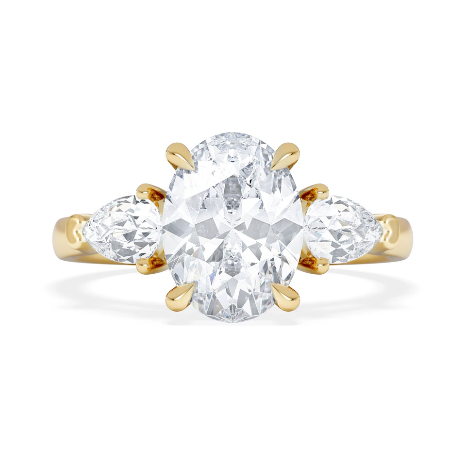 Adore 2.60ct Oval Cut Lab Diamond 3 Stone Engagement Ring in 18K Yellow Gold