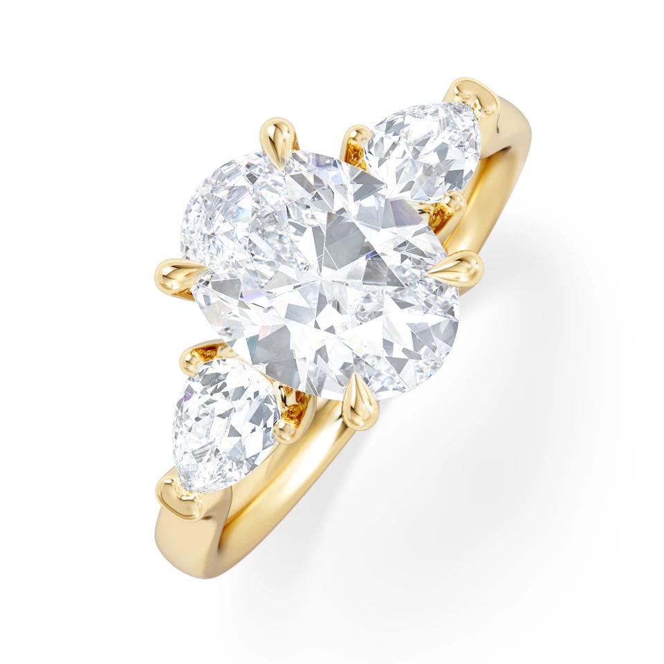 Adore 2.60ct Oval Cut Lab Diamond 3 Stone Engagement Ring in 18K Yellow Gold