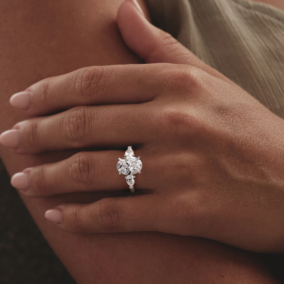 Adore 3.80ct Oval Cut Lab Diamond 3 Stone Engagement Ring in Platinum