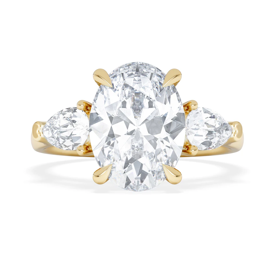 Adore 3.80ct Oval Cut Lab Diamond 3 Stone Engagement Ring in 18K Yellow Gold