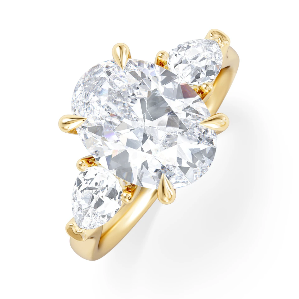 Adore 3.80ct Oval Cut Lab Diamond 3 Stone Engagement Ring in 18K Yellow Gold