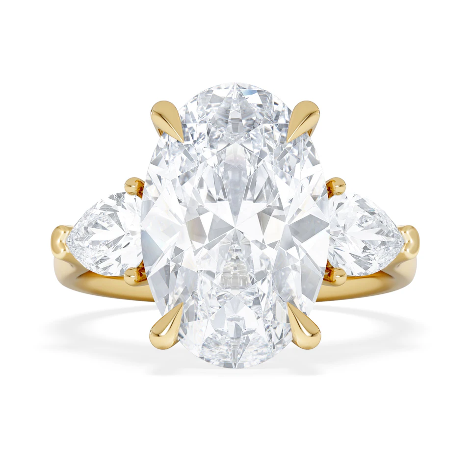 Adore 6.00ct Oval Cut Lab Diamond 3 Stone Engagement Ring in 18K Yellow Gold