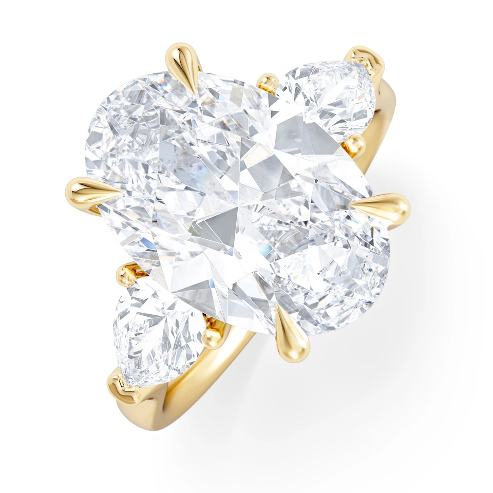 Adore 6.00ct Oval Cut Lab Diamond 3 Stone Engagement Ring in 18K Yellow Gold