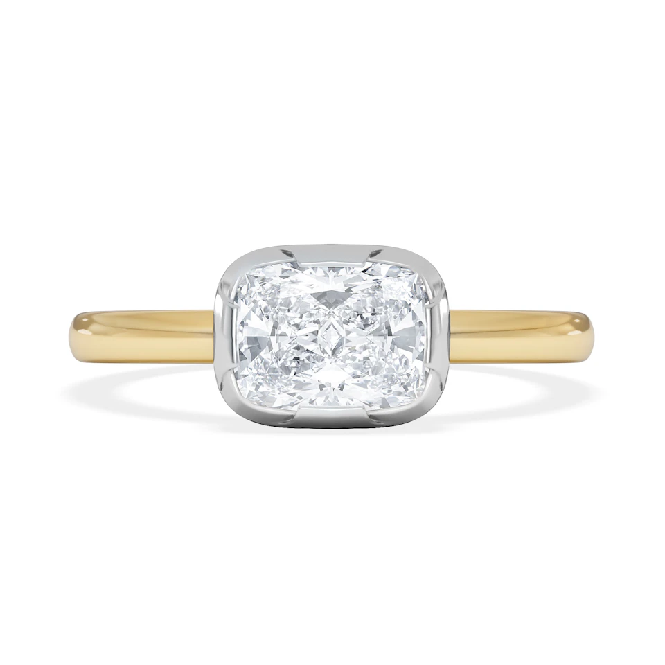 East West 1.00ct Elongated Cushion Cut Lab Diamond Solitaire Engagement Ring in 18K Yellow Gold