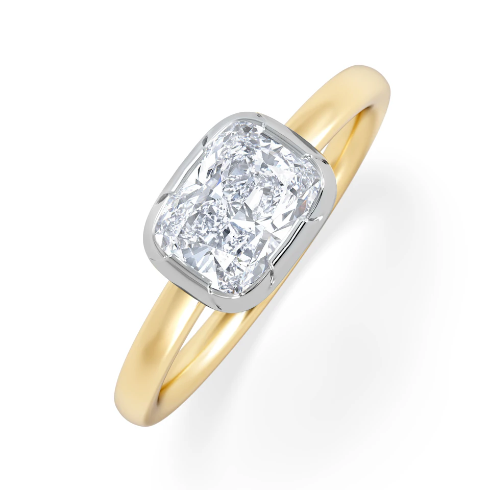 East West 1.00ct Elongated Cushion Cut Lab Diamond Solitaire Engagement Ring in 18K Yellow Gold