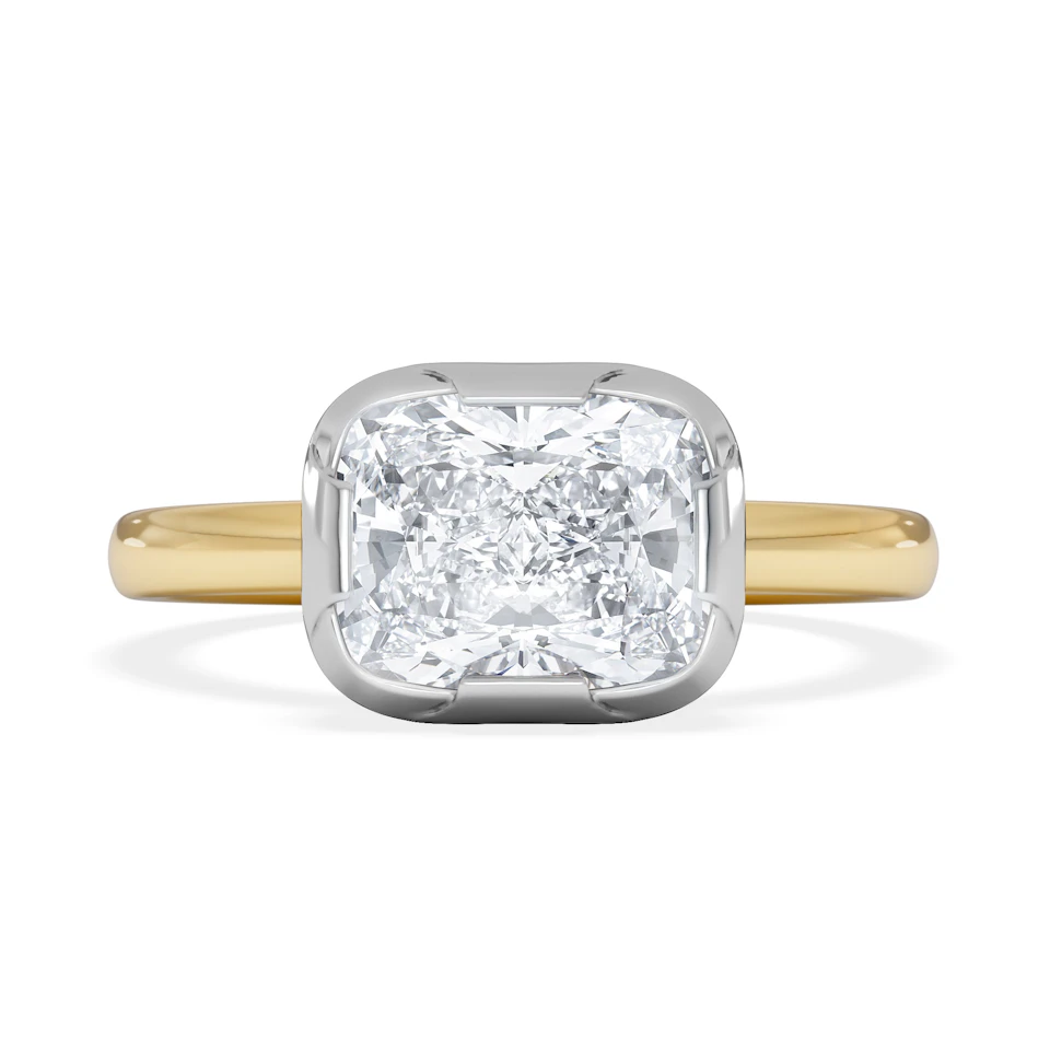 East West 2.00ct Elongated Cushion Cut Lab Diamond Solitaire Engagement Ring in 18K Yellow Gold