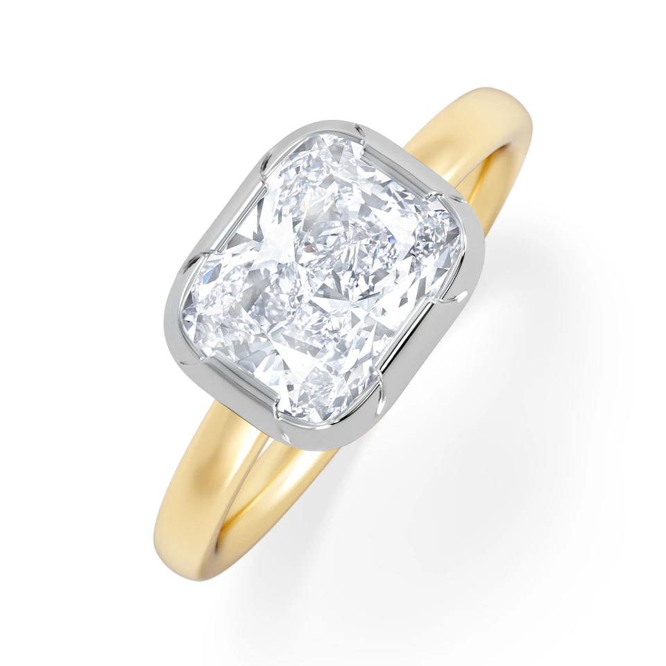 East West 2.00ct Elongated Cushion Cut Lab Diamond Solitaire Engagement Ring in 18K Yellow Gold