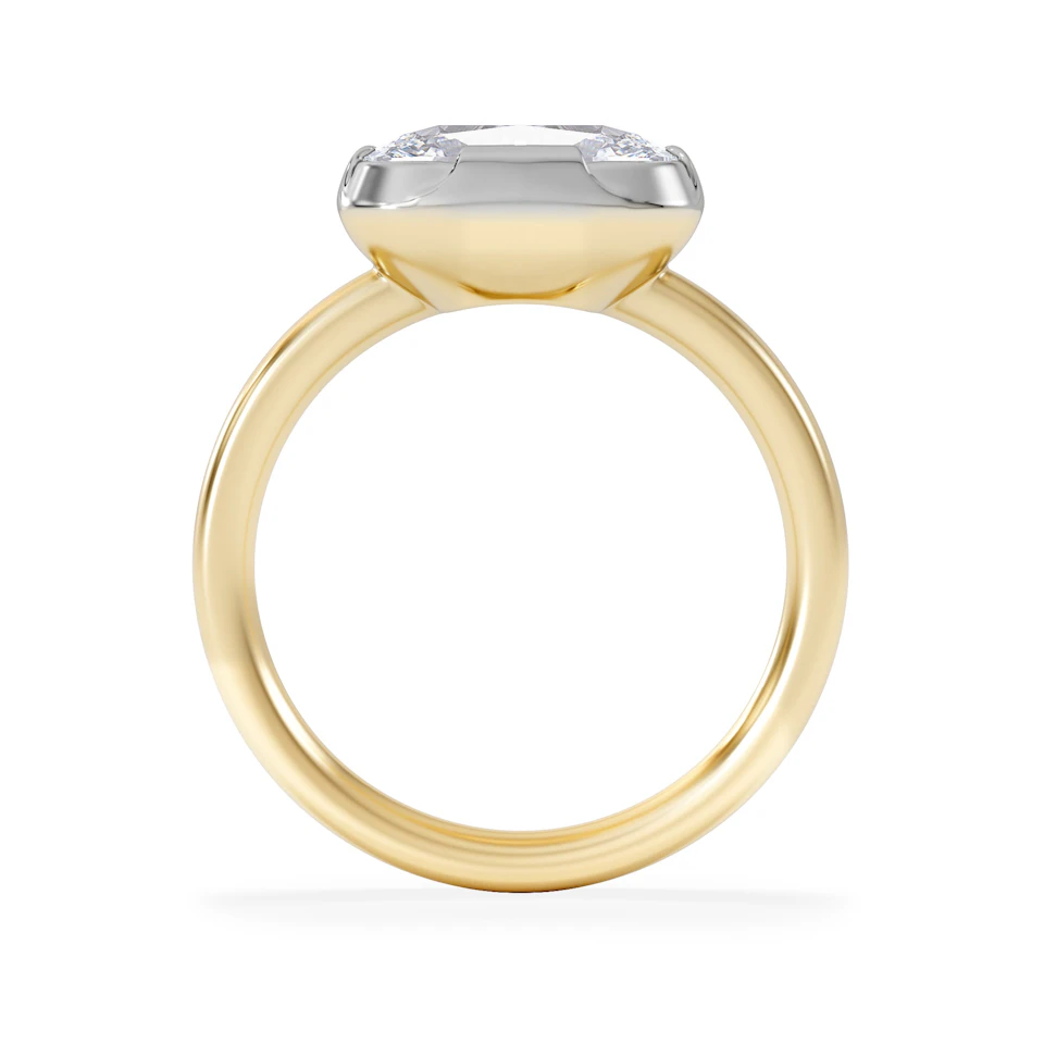 East West 3.00ct Elongated Cushion Cut Lab Diamond Solitaire Engagement Ring in 18K Yellow Gold