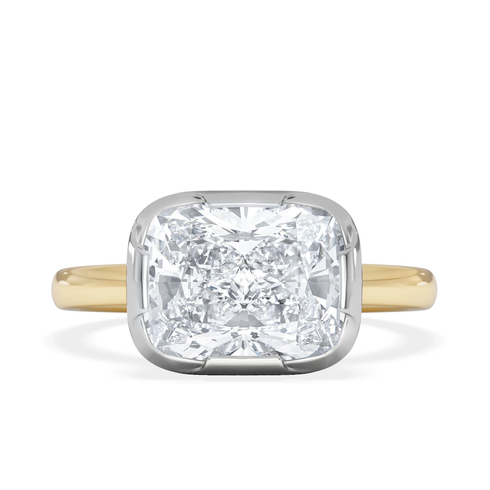 East West 3.00ct Elongated Cushion Cut Lab Diamond Solitaire Engagement Ring in 18K Yellow Gold