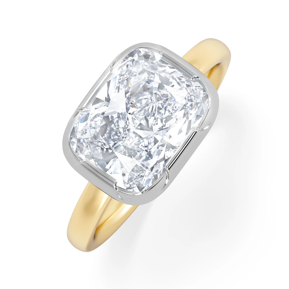 East West 3.00ct Elongated Cushion Cut Lab Diamond Solitaire Engagement Ring in 18K Yellow Gold