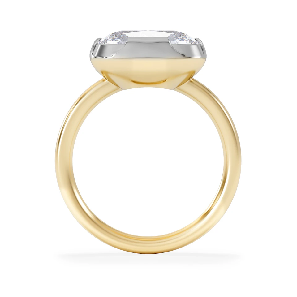 East West 5.00ct Elongated Cushion Cut Lab Diamond Solitaire Engagement Ring in 18K Yellow Gold