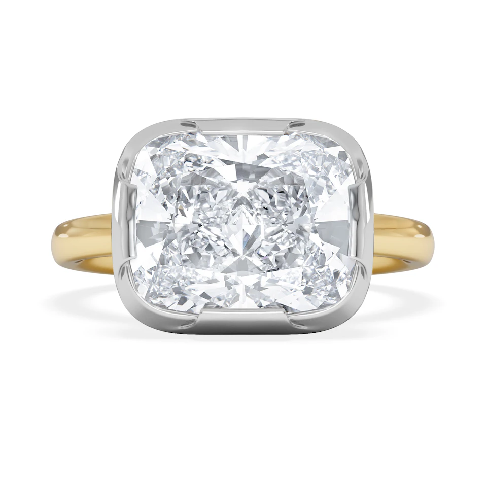 East West 5.00ct Elongated Cushion Cut Lab Diamond Solitaire Engagement Ring in 18K Yellow Gold