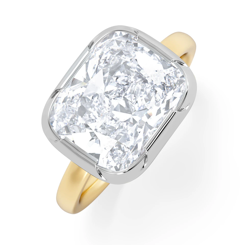 East West 5.00ct Elongated Cushion Cut Lab Diamond Solitaire Engagement Ring in 18K Yellow Gold