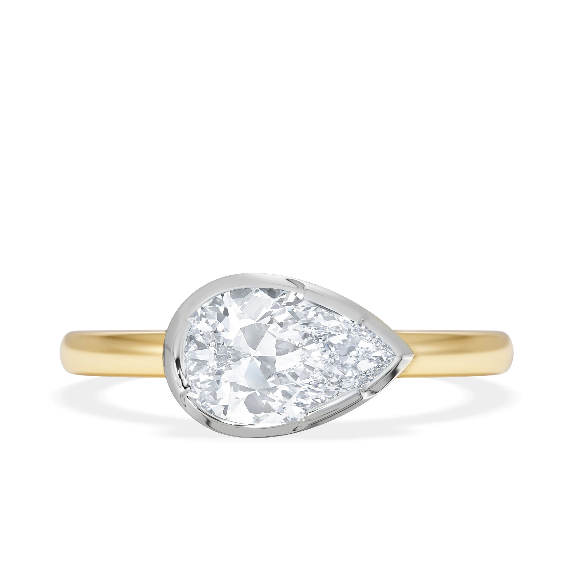 East West 1.00ct Pear Cut Lab Diamond Solitaire Engagement Ring in 18K Yellow Gold