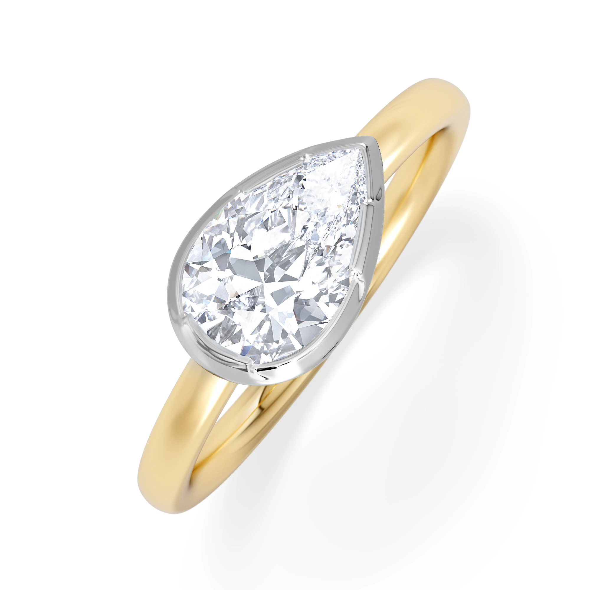 East West 1.00ct Pear Cut Lab Diamond Solitaire Engagement Ring in 18K Yellow Gold