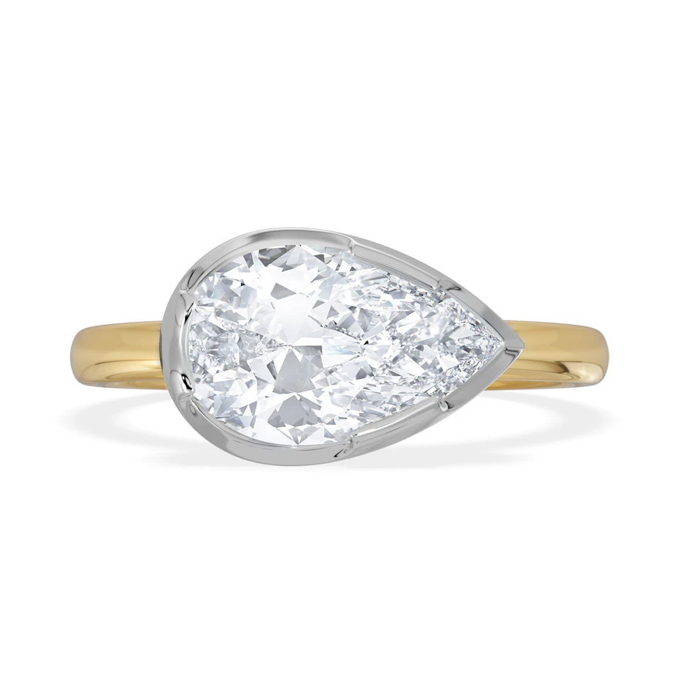 East West 2.00ct Pear Cut Lab Diamond Solitaire Engagement Ring in 18K Yellow Gold