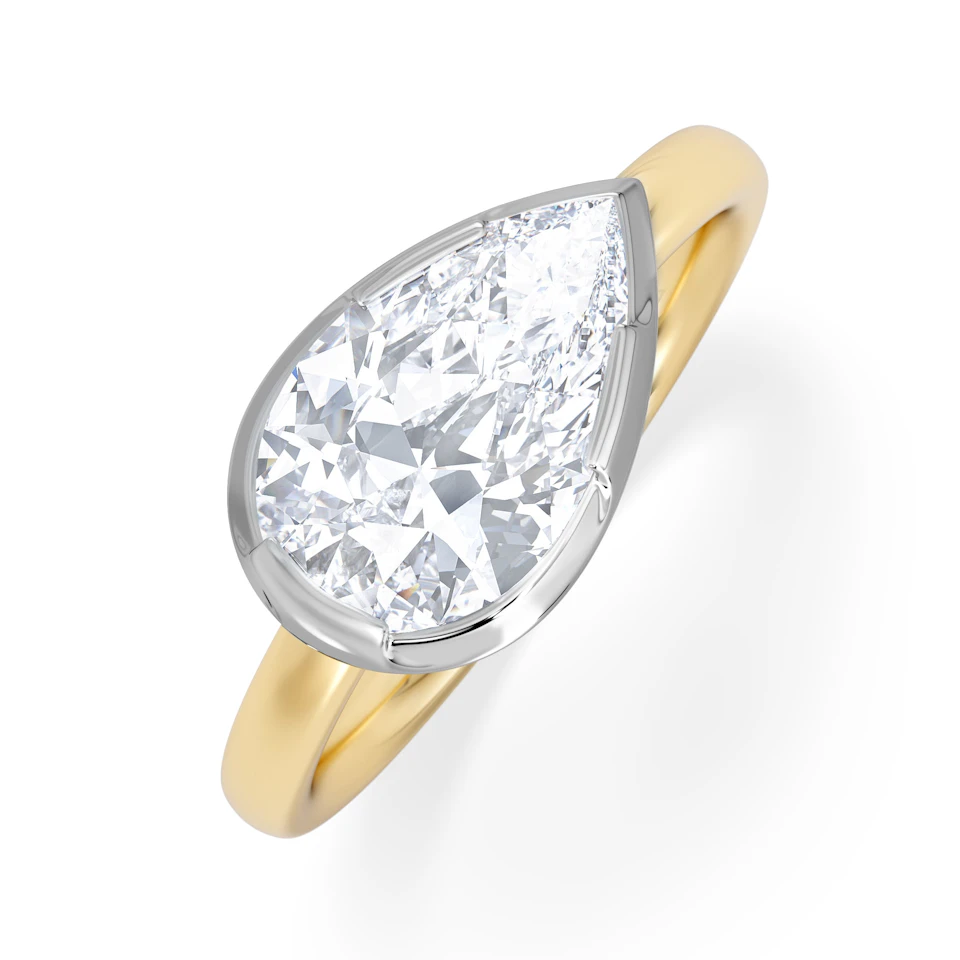 East West 2.00ct Pear Cut Lab Diamond Solitaire Engagement Ring in 18K Yellow Gold