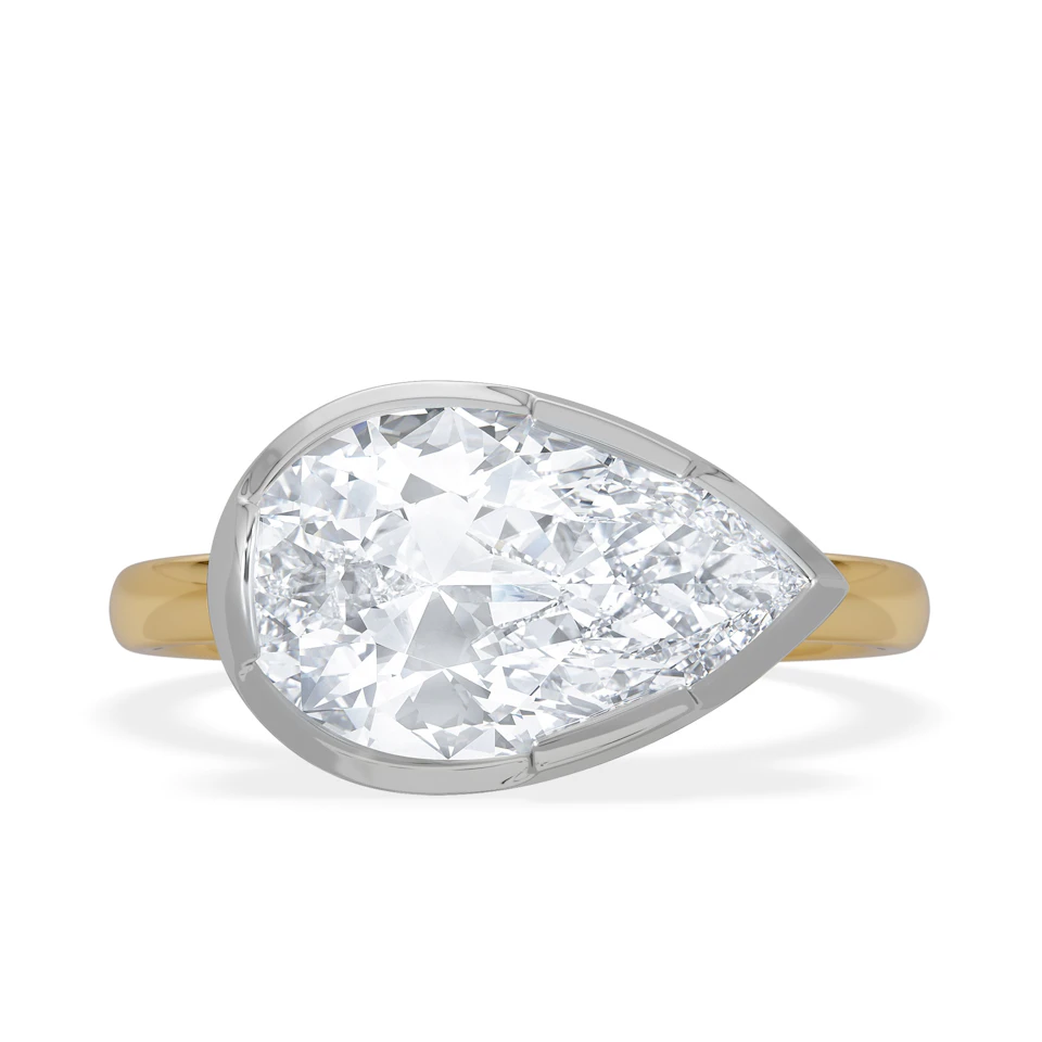 East West 3.00ct Pear Cut Lab Diamond Solitaire Engagement Ring in 18K Yellow Gold