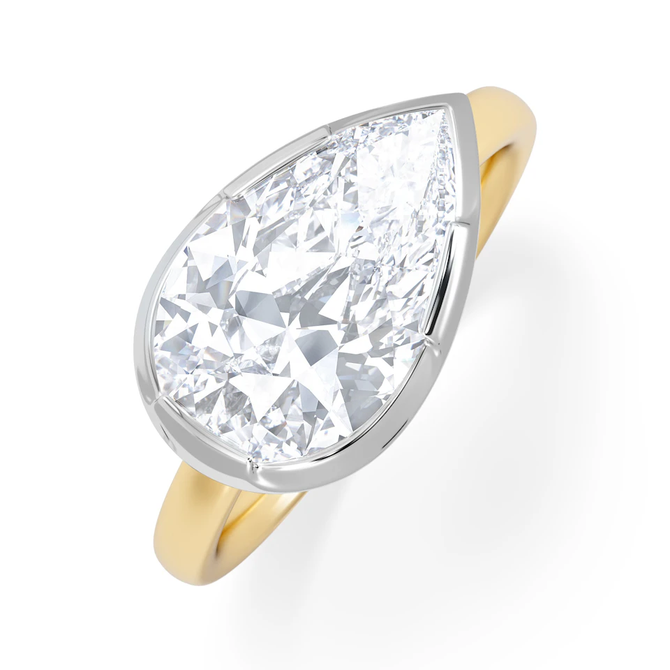 East West 3.00ct Pear Cut Lab Diamond Solitaire Engagement Ring in 18K Yellow Gold