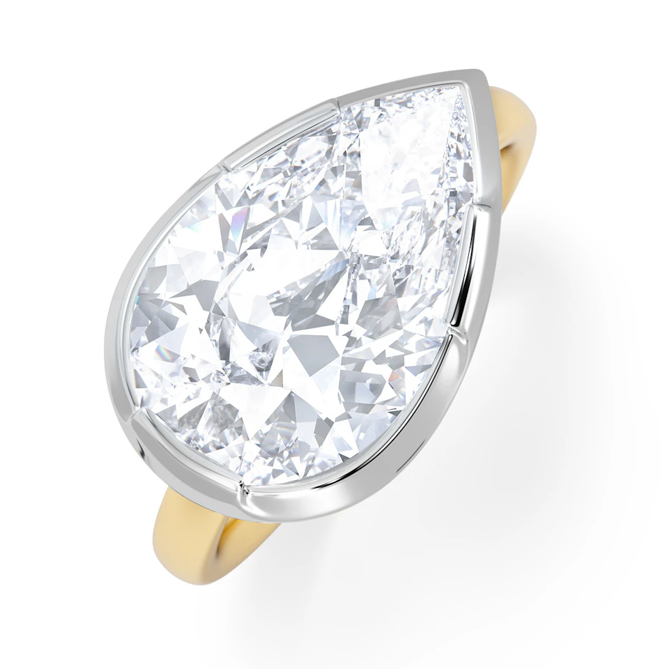 East West 5.00ct Pear Cut Lab Diamond Solitaire Engagement Ring in 18K Yellow Gold