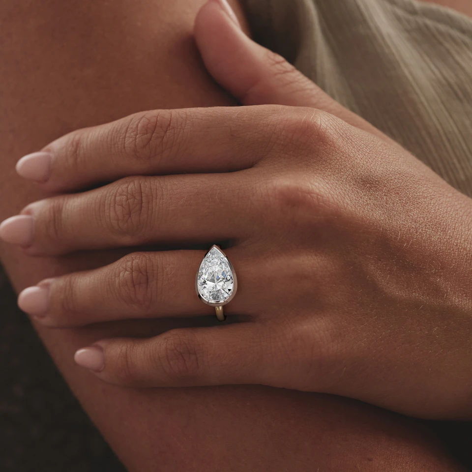 East West 5.00ct Pear Cut Lab Diamond Solitaire Engagement Ring in 18K Yellow Gold