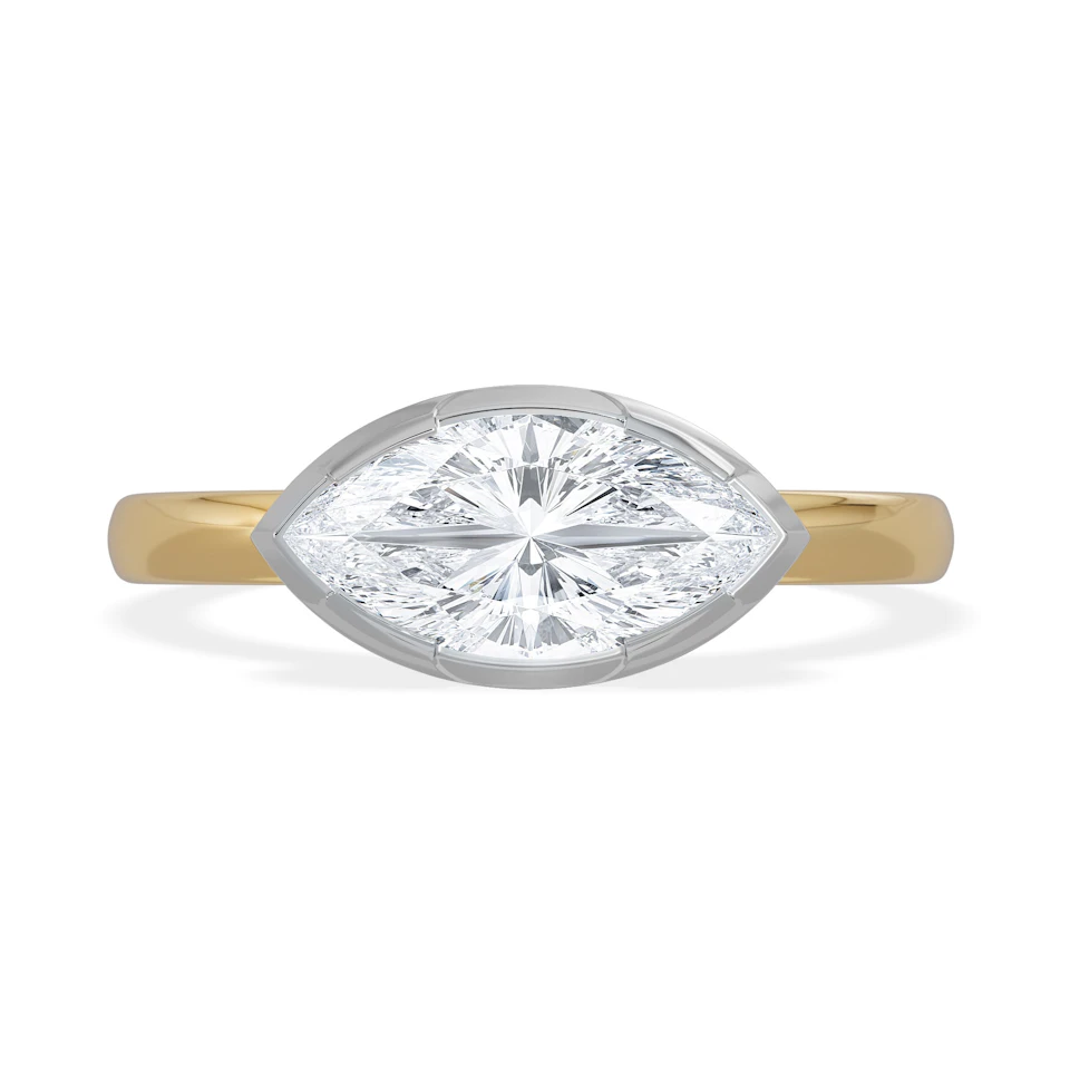 East West 1.00ct Marquise Cut Lab Diamond Solitaire Engagement Ring in 18K Yellow Gold