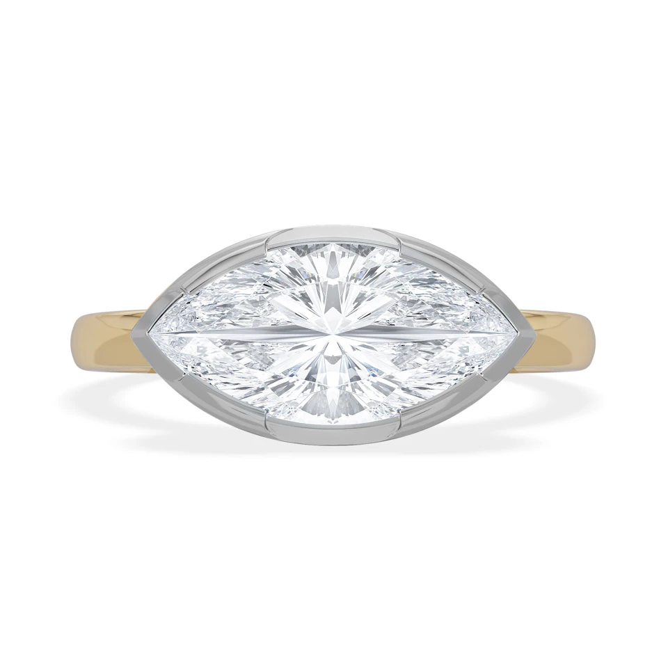 East West 2.00ct Marquise Cut Lab Diamond Solitaire Engagement Ring in 18K Yellow Gold