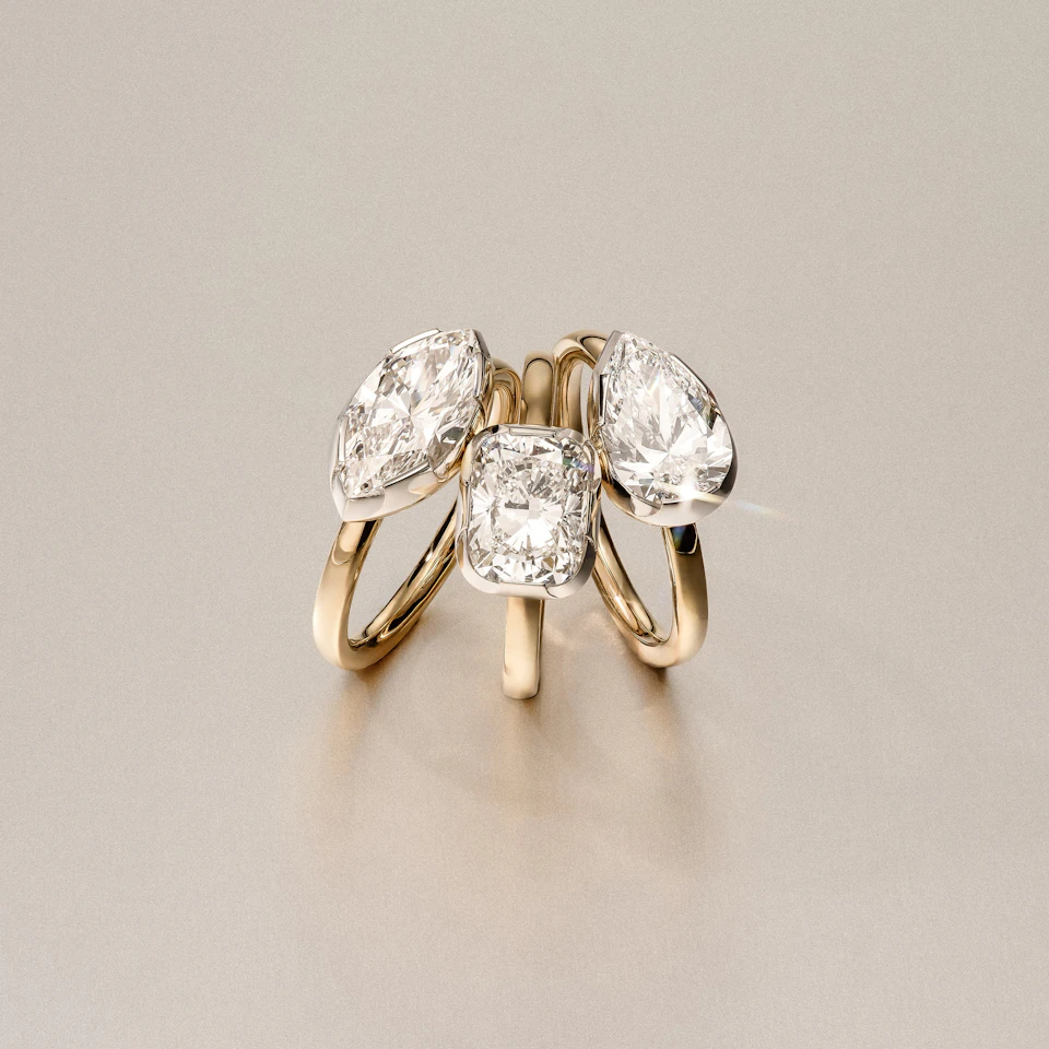 East West 2.00ct Pear Cut Lab Diamond Solitaire Engagement Ring in 18K Yellow Gold
