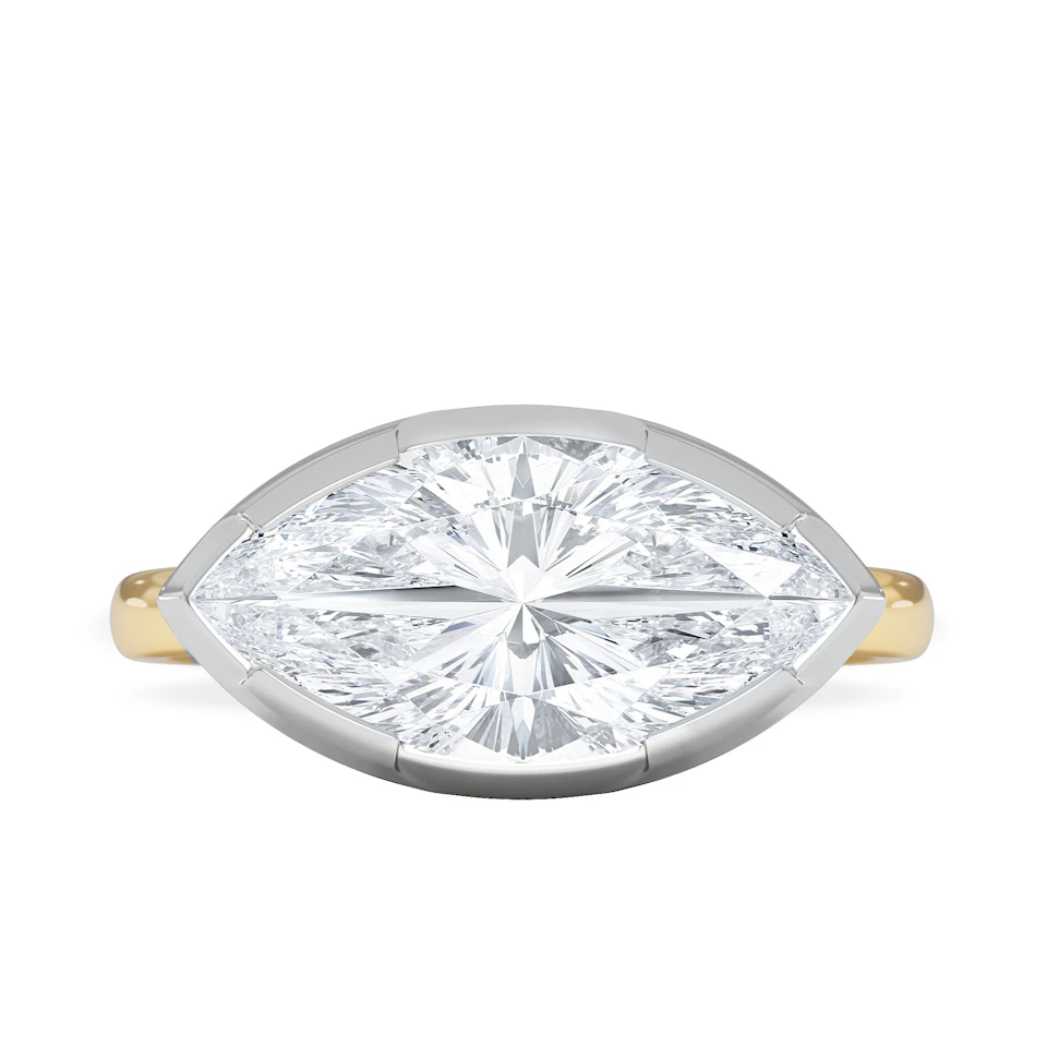 East West 3.00ct Marquise Cut Lab Diamond Solitaire Engagement Ring in 18K Yellow Gold