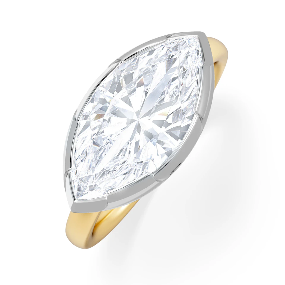 East West 3.00ct Marquise Cut Lab Diamond Solitaire Engagement Ring in 18K Yellow Gold