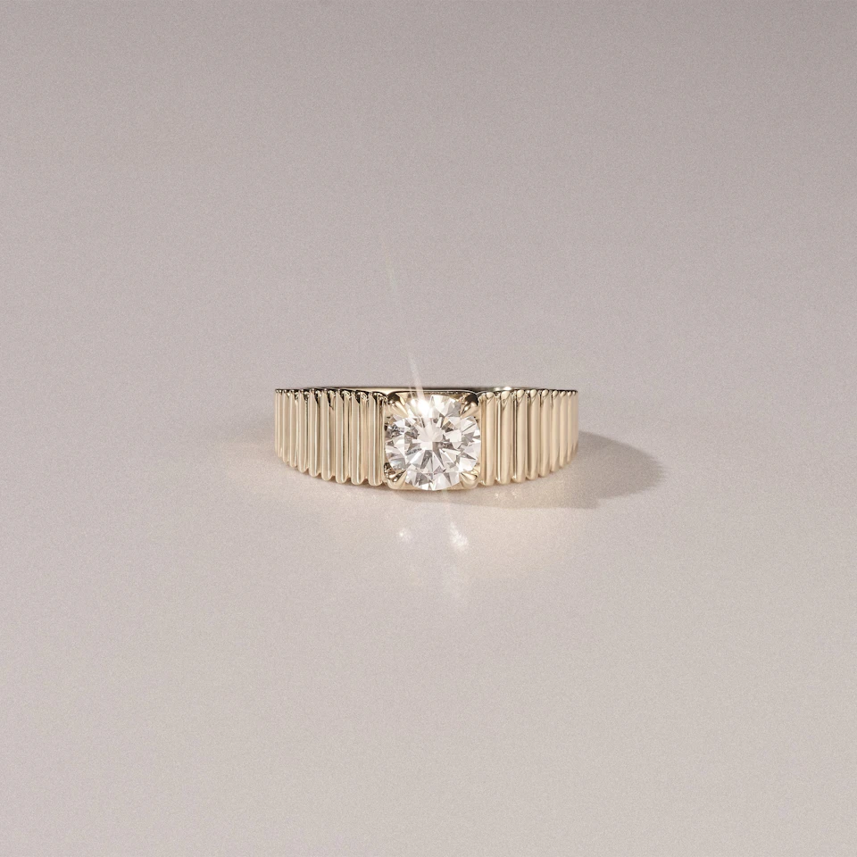 Flute 1.00ct Round Cut Lab Grown Diamond Solitaire Ring in 18K Yellow Gold