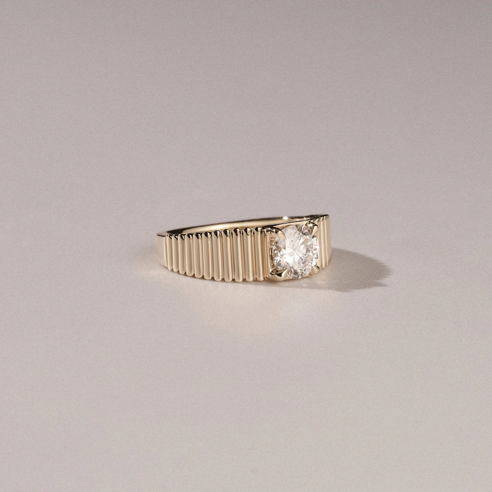 Flute 1.00ct Round Cut Lab Grown Diamond Solitaire Ring in 18K Yellow Gold