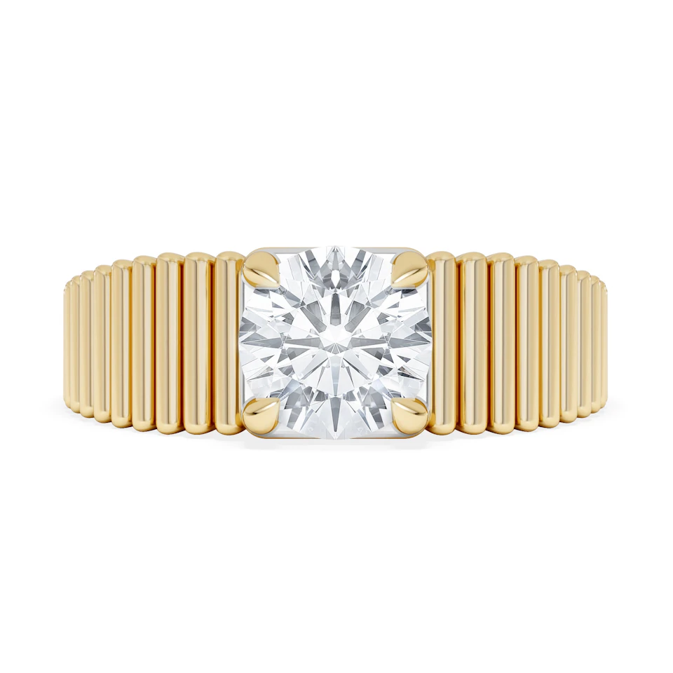 Flute 1.00ct Round Cut Lab Grown Diamond Solitaire Ring in 18K Yellow Gold