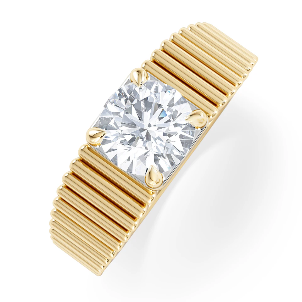 Flute 1.00ct Round Cut Lab Grown Diamond Solitaire Ring in 18K Yellow Gold