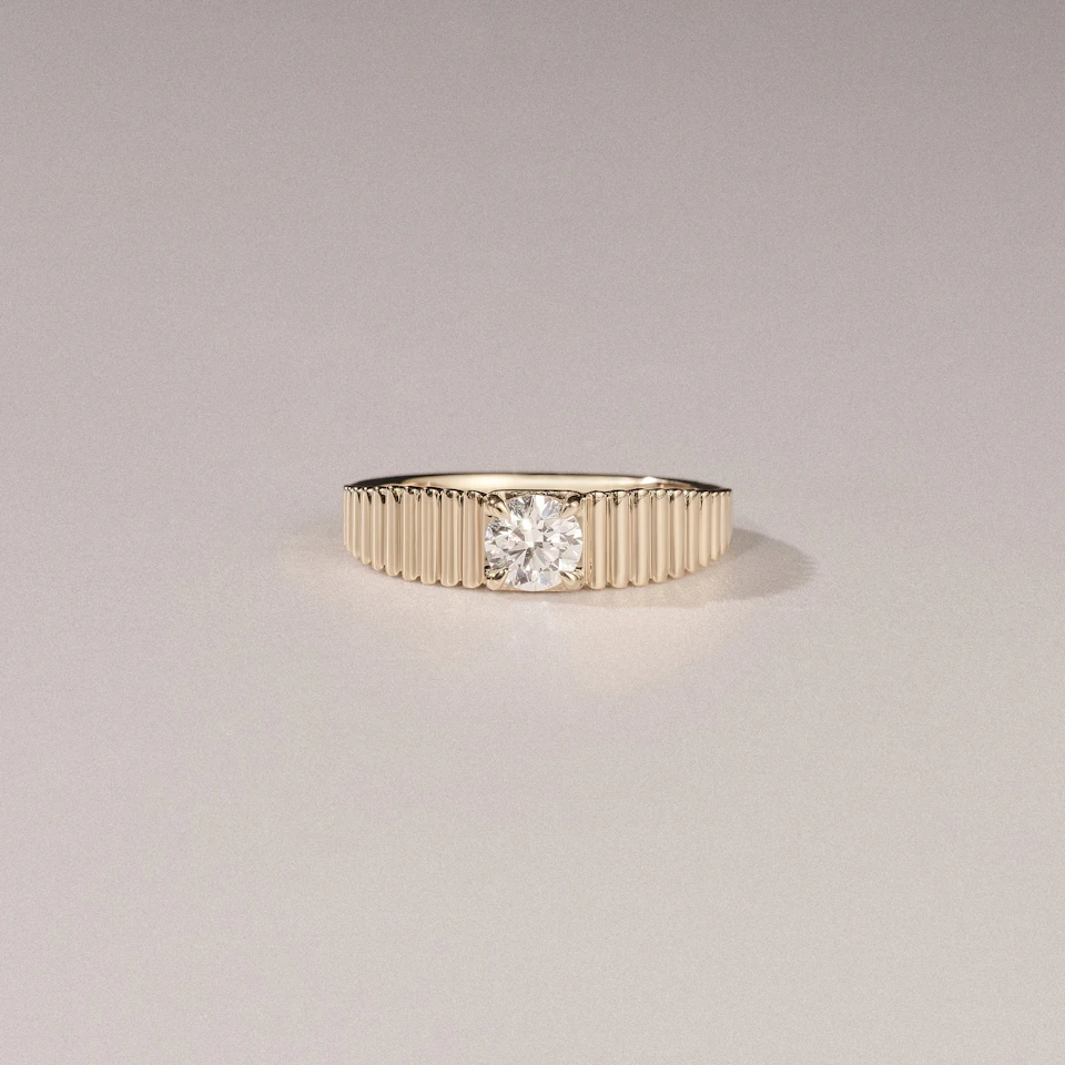 Flute 0.50ct Round Cut Lab Grown Diamond Solitaire Ring 18K Yellow Gold