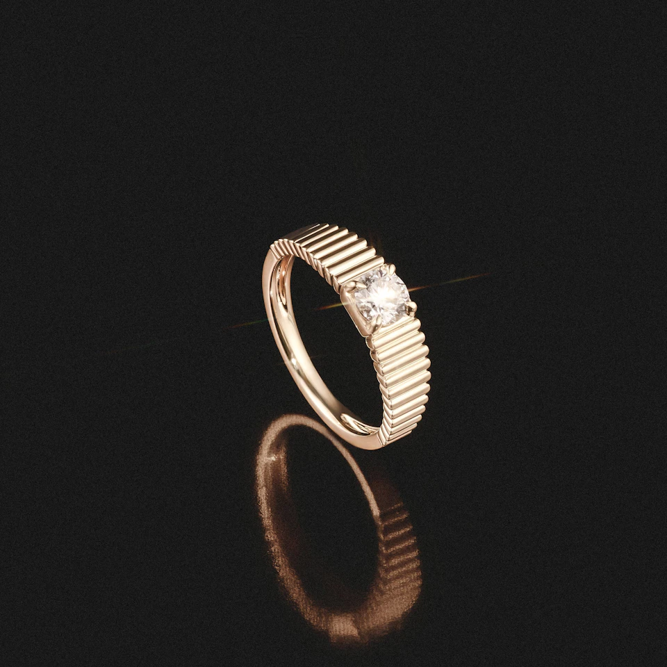 Flute 0.50ct Round Cut Lab Grown Diamond Solitaire Ring 18K Yellow Gold
