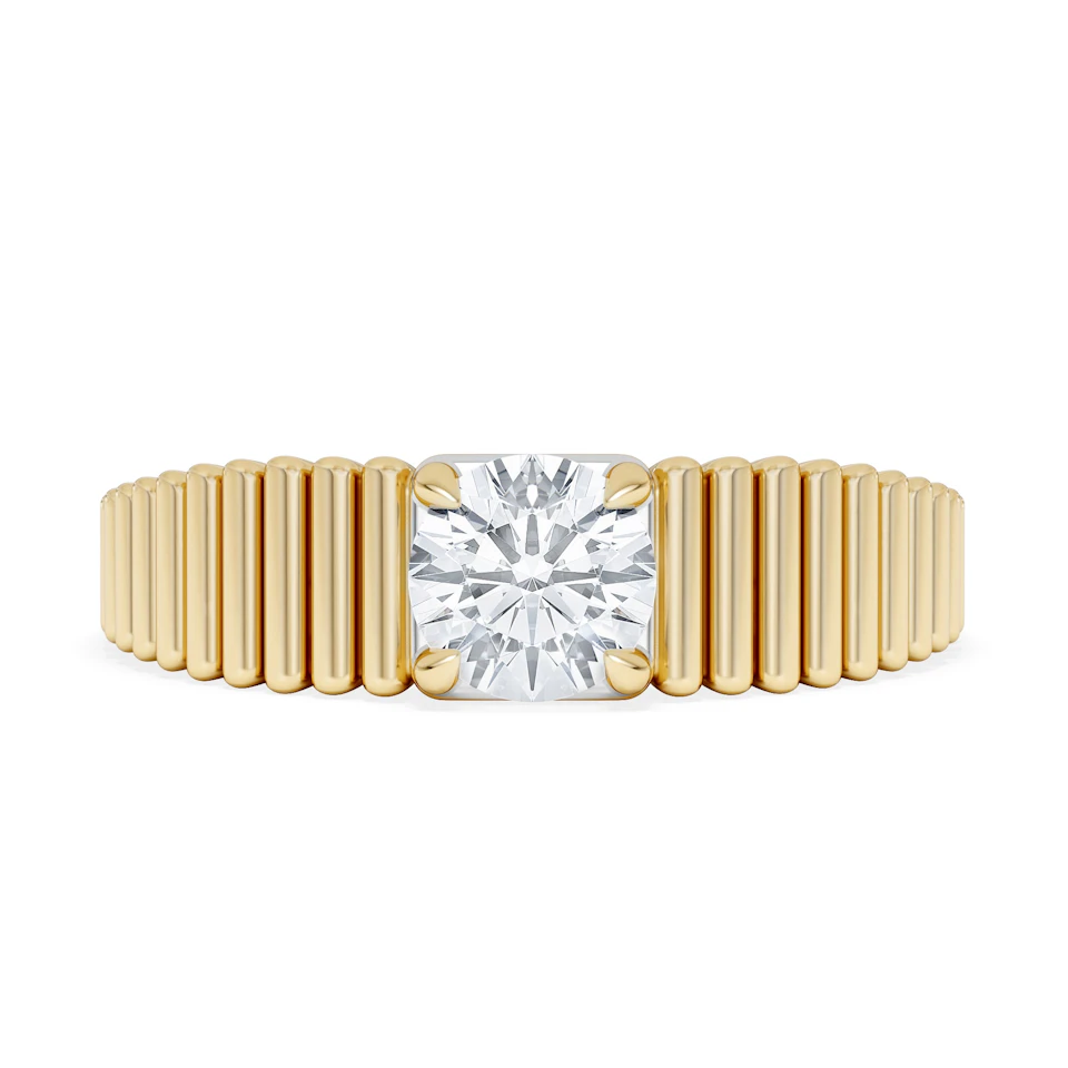 Flute 0.50ct Round Cut Lab Grown Diamond Solitaire Ring 18K Yellow Gold