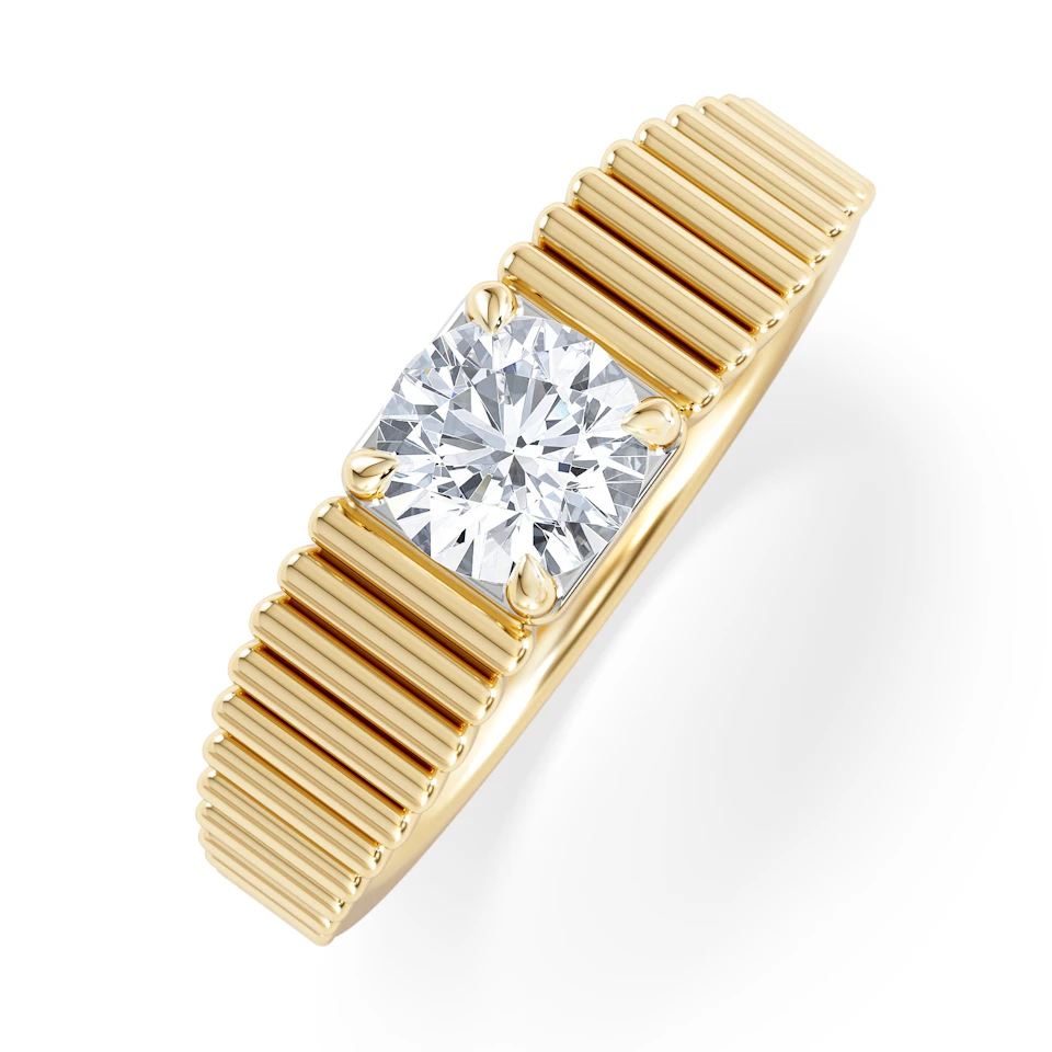 Flute 0.50ct Round Cut Lab Grown Diamond Solitaire Ring 18K Yellow Gold