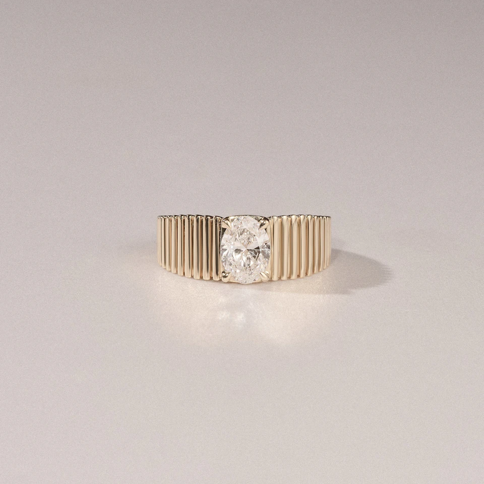 Flute 1.00ct Oval Cut Lab Grown Diamond Solitaire Ring 18K Yellow Gold
