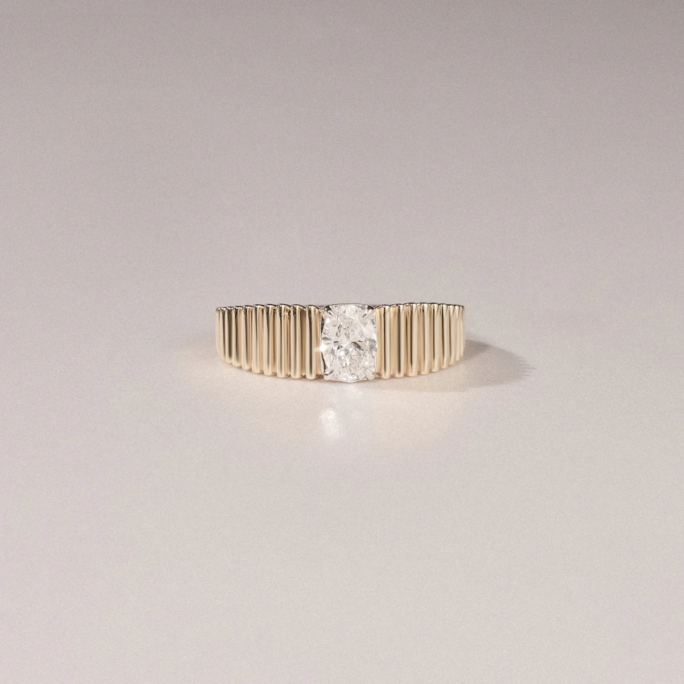 Flute 0.50ct Oval Cut Lab Grown Diamond Solitaire Ring 18K Yellow Gold