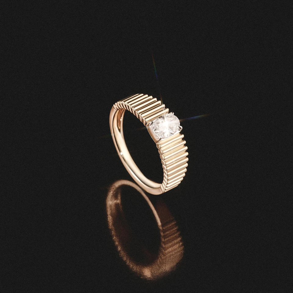 Flute 0.50ct Oval Cut Lab Grown Diamond Solitaire Ring 18K Yellow Gold