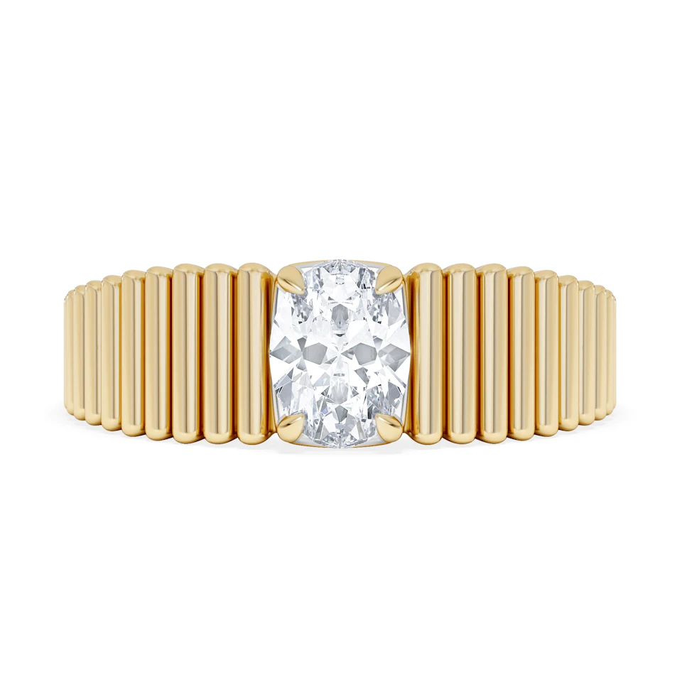 Flute 0.50ct Oval Cut Lab Grown Diamond Solitaire Ring 18K Yellow Gold