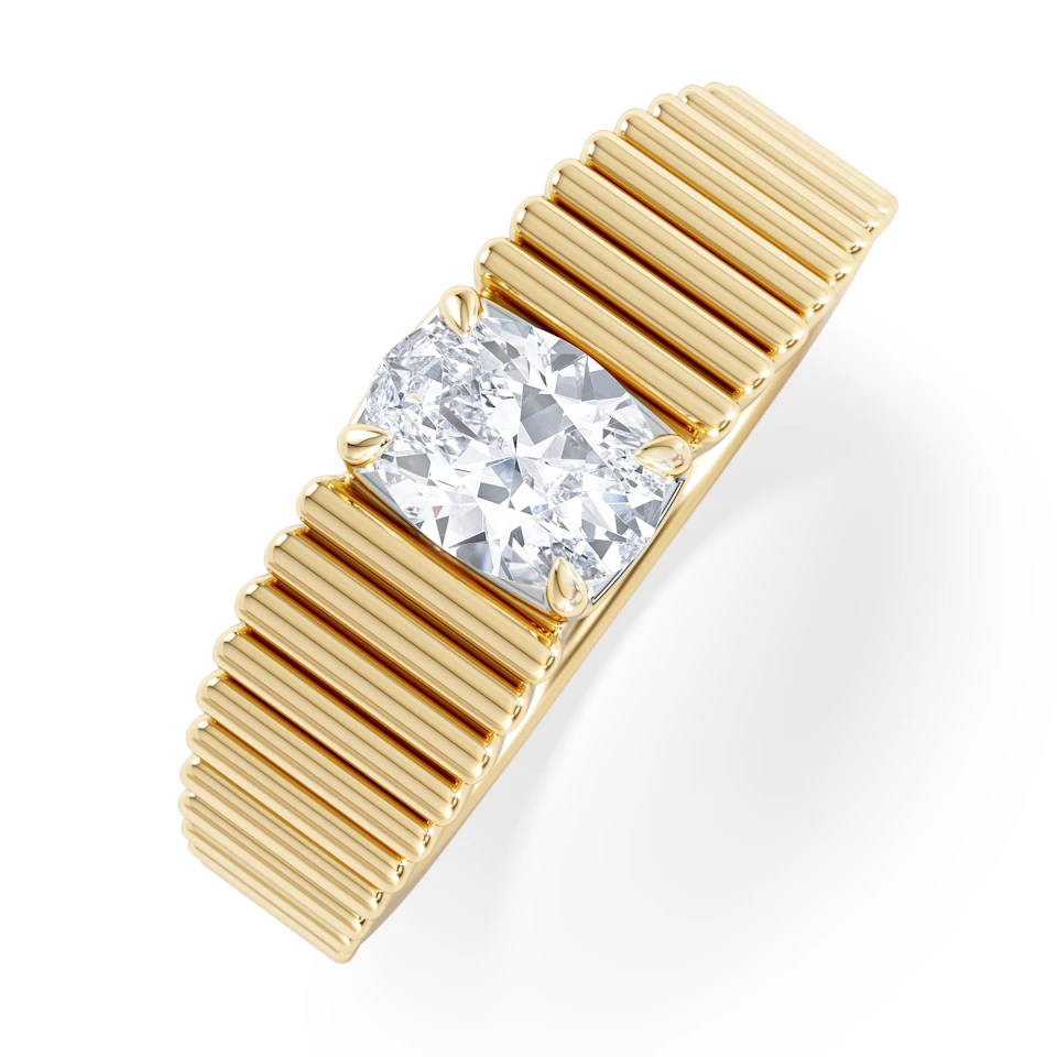 Flute 0.50ct Oval Cut Lab Grown Diamond Solitaire Ring 18K Yellow Gold