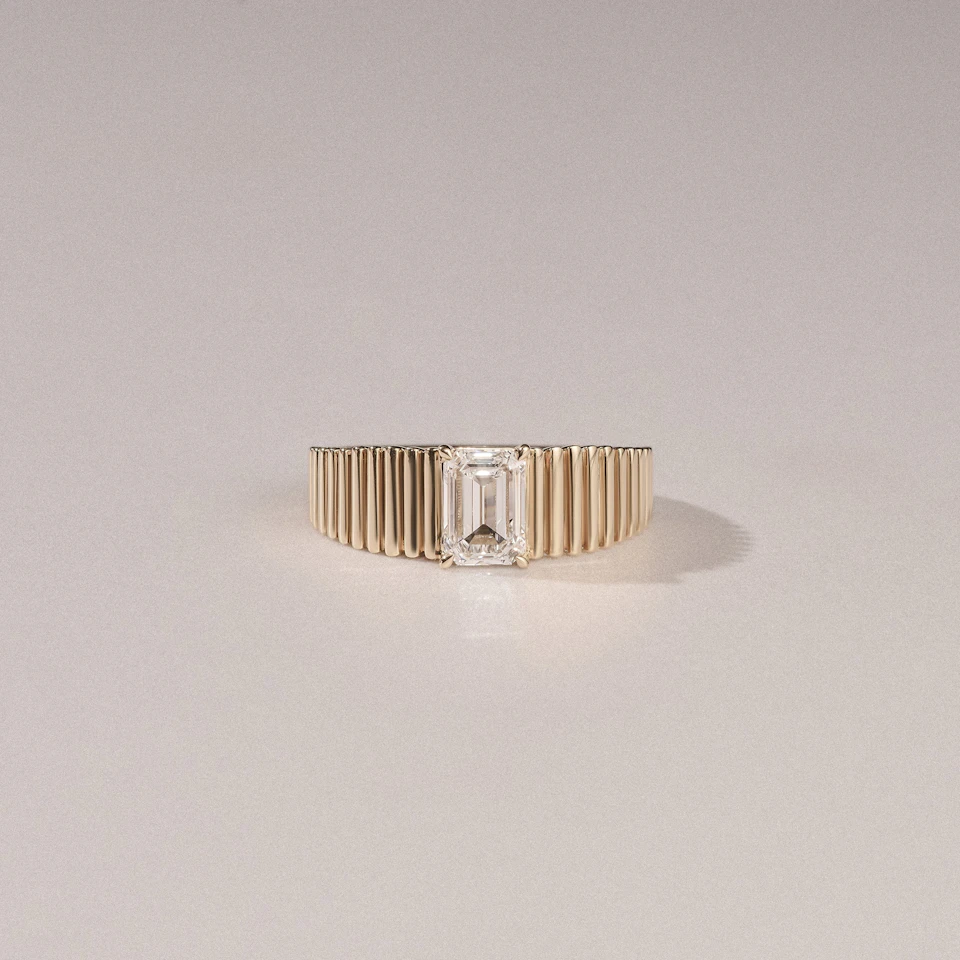 Flute 1.00ct Emerald Cut Lab Grown Diamond Solitaire Ring 18K Yellow Gold