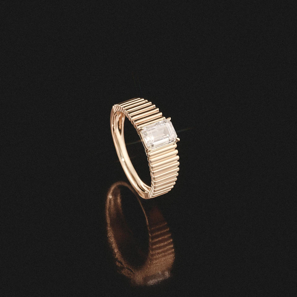 Flute 1.00ct Emerald Cut Lab Grown Diamond Solitaire Ring 18K Yellow Gold