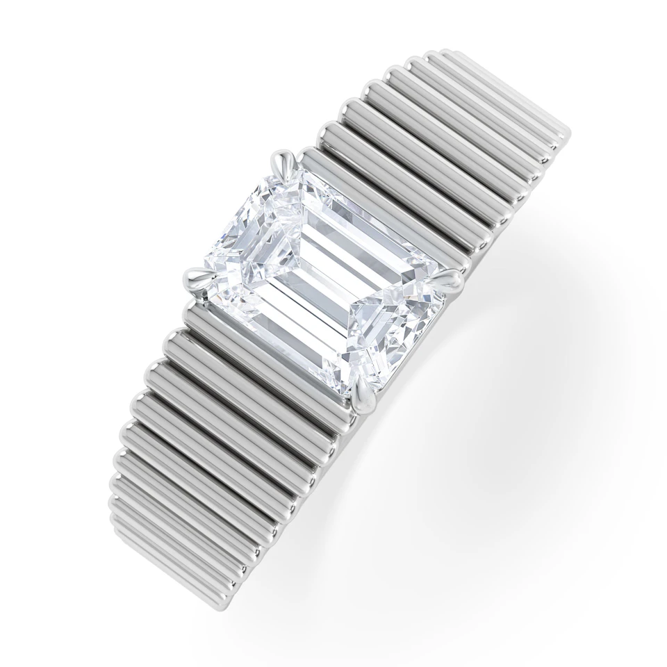 Flute 1.00ct Emerald Cut Lab Grown Diamond Solitaire Ring in Platinum