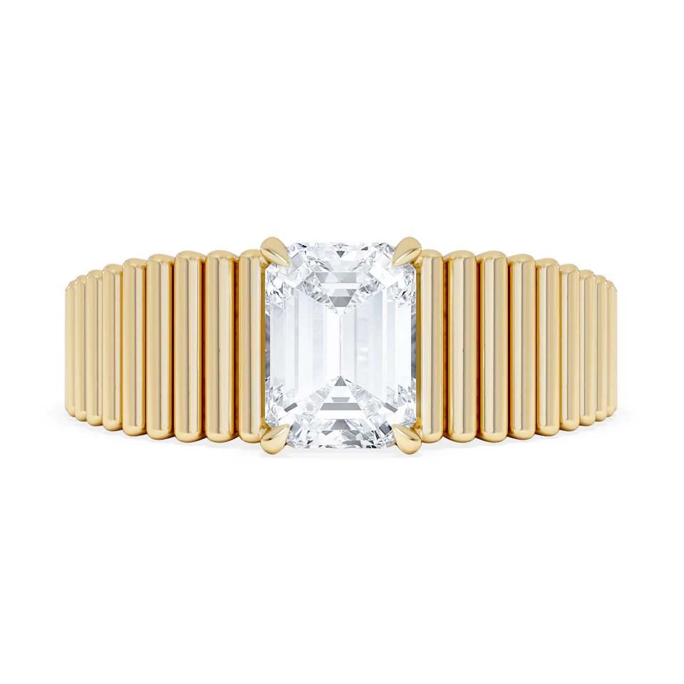 Flute 1.00ct Emerald Cut Lab Grown Diamond Solitaire Ring 18K Yellow Gold